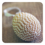 Beautiful Hand-Made Easter Egg (Golden White) Square Stickers