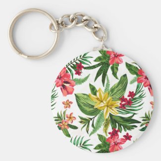 Beautiful Hawaiian Flowers Basic Round Button Keychain