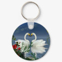 Beautiful heart swans red flowers 1 keychains