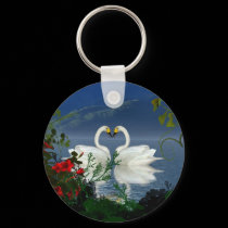 Beautiful heart swans red flowers 1 keychains by mickeyelvis128 Beautiful heart swans red flowers 1 keychains