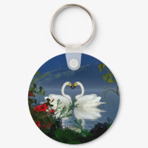 Beautiful heart swans red flowers 1 keychains by mickeyelvis128 Beautiful heart swans red flowers 1 keychains