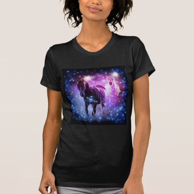 beautiful horses on purple and black background tee shirt