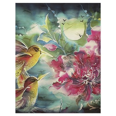 Beautiful Hummingbirds at Night Silk Art Flyer Design by just_in_case