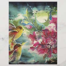 Beautiful Hummingbirds at Night Silk Art Flyer Design
