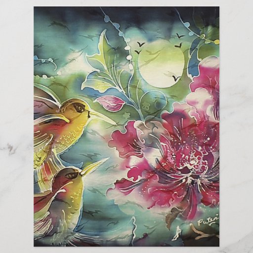 Beautiful Hummingbirds at Night Silk Art Flyer Design