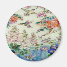 Beautiful Hummingbirds Flowers Stained Glass Art Refrigerator Magnet