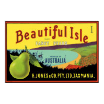 Beautiful Isle Australian Pear Crate Label posters by FRUITLOOPY Beautiful Isle Australian Pear Crate Label posters