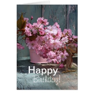 Beautiful japanes cherry flowers in the vase greeting card