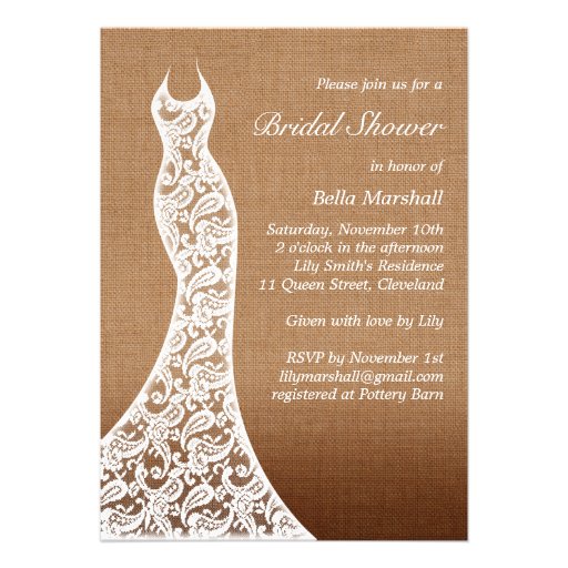 Beautiful Lace & Ombre Burlap Bridal Shower Invite