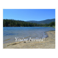 beautiful lake, blue sky, trees graduation party postcard