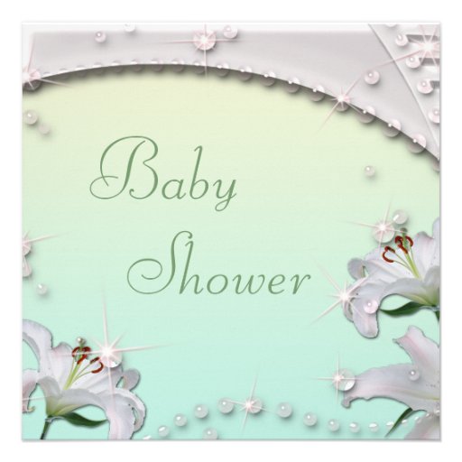 Beautiful Lilies and Sparkles Mint Baby Shower Announcements