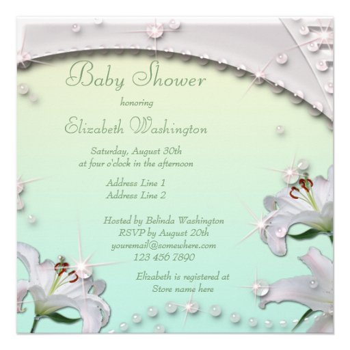 Beautiful Lilies and Sparkles Mint Baby Shower Announcements