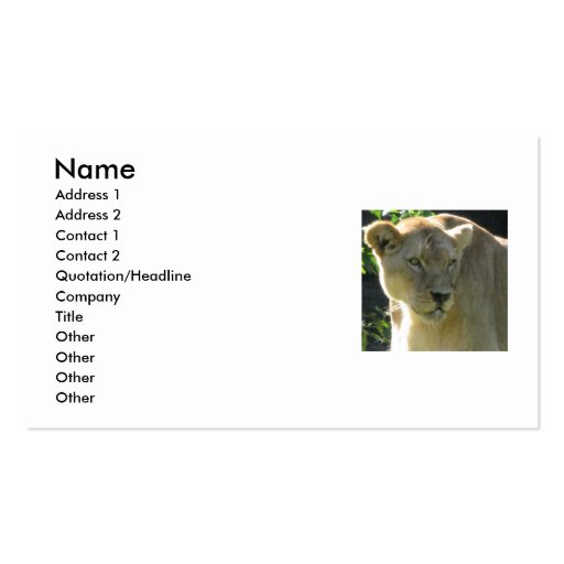 Beautiful Lioness Business Card (front side)