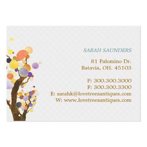 Beautiful Love Trees Antique Shop Business Cards (back side)