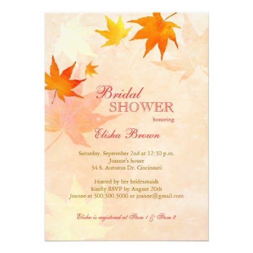Beautiful Maple Leaf Fall Bridal Shower Invitation