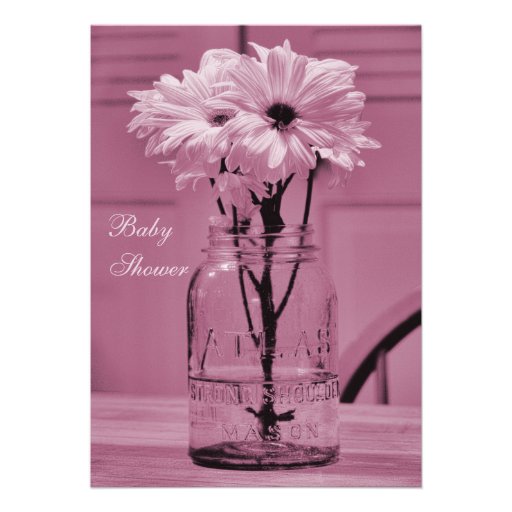 Beautiful Mason Jar & Daisies Pink Baby Shower Personalized Invitations (front side)