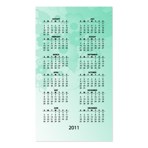 Beautiful modern floral design pocket calendar business cards (back side)