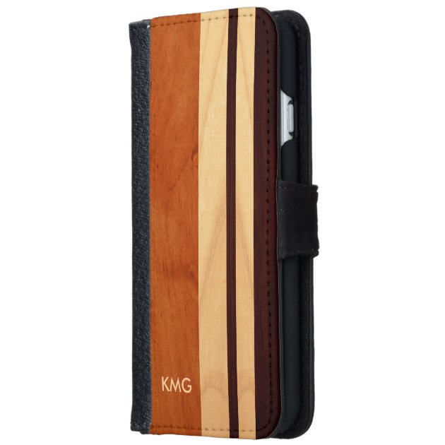 Beautiful Monogrammed Wood Stripes iPhone 6 Wallet Case-1