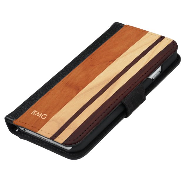 Beautiful Monogrammed Wood Stripes iPhone 6 Wallet Case-5