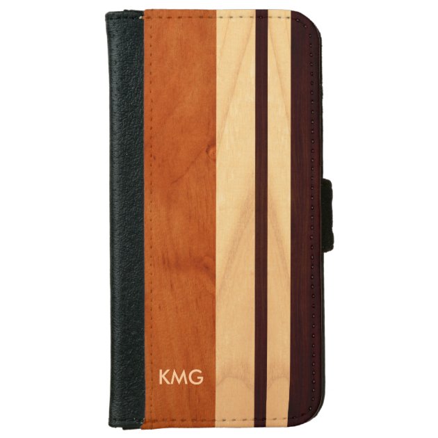 Beautiful Monogrammed Wood Stripes iPhone 6 Wallet Case