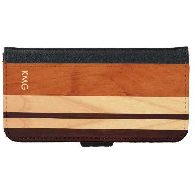 Beautiful Monogrammed Wood Stripes iPhone 6 Wallet Case-4