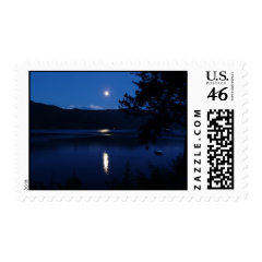 Beautiful Moon Rise Reflecting off Lake Water Postage Stamps