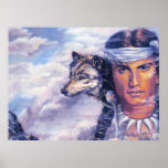 Beautiful Native American With Wolf Print