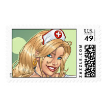 nurse, nurses, blond, blue, red, white, pin, pinup, art, rio, healthcare, Stamp with custom graphic design