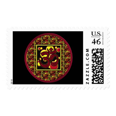 Beautiful Om Aum Symbol w/Circles and Squares Postage Stamps by THarmonArt