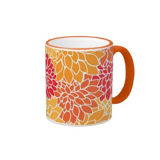 Beautiful Orange and Red Floral Mug Coffee Mugs