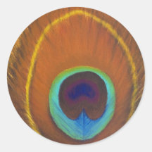 Beautiful original peacock feather hand painted round stickers
