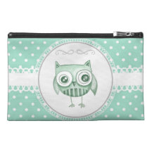 Beautiful Owl with Polka Dots in Teal Travel Accessories Bags