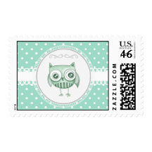Beautiful Owl with Polka Dots in Teal Stamps