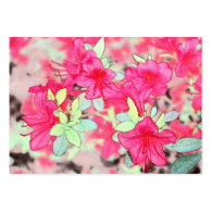 Beautiful pink art style azalea flowers blank business card template