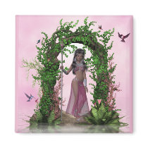 Beautiful Pink Elf under an Archway Fantasy Magnet