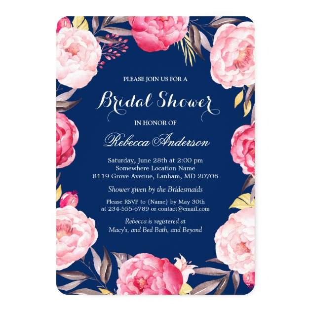 Beautiful Pink Floral Botanical Bridal Shower Card (front side)