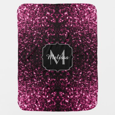 Beautiful Pink glitter sparkles v4 Monogram Stroller Blankets