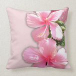 Beautiful Pink Hawaiian Hibiscus Flowers Pillow