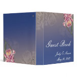 beautiful pink orchid on deep blue wedding binder