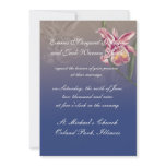 beautiful pink orchid on deep blue wedding custom announcement