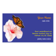 beautiful pink rhododendron flower and butterfly business card