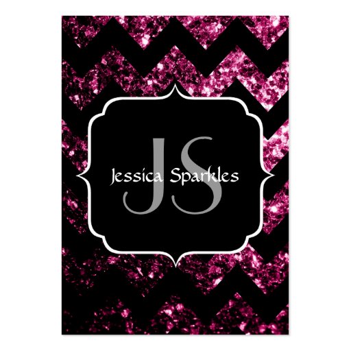 Beautiful Pink sparkles with Chevron and Monogram Business Cards (back side)