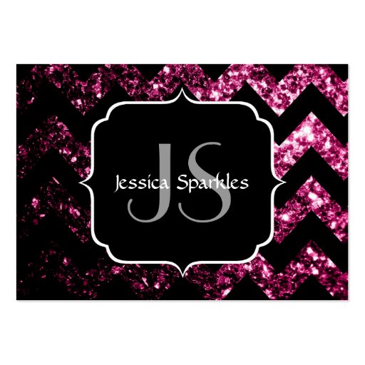 Beautiful Pink sparkles with Chevron and Monogram Business Card Templates (back side)