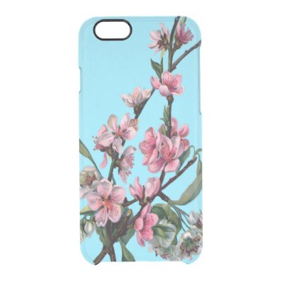 Beautiful Pink Spring Blossom on Blue Clear iPhone 6/6S Case