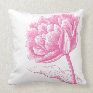 Beautiful Pink Vintage Floral Illustration Pillows