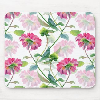 Beautiful Pink Watercolor Flowers Illustration Mouse Pad