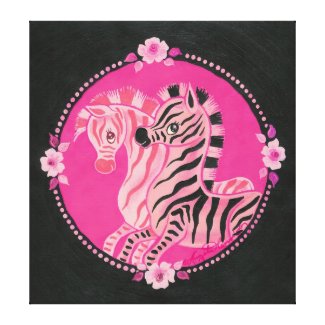 Beautiful Pink Zebras With Roses and Pearls wrappedcanvas