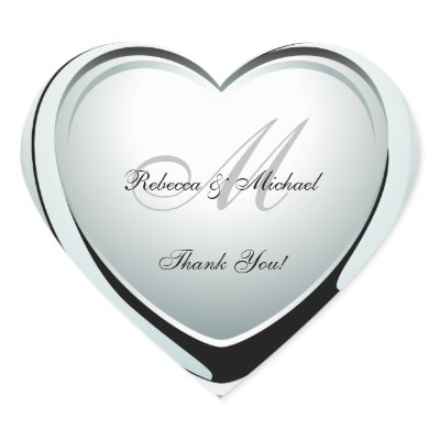 Beautiful Platinum Heart Wedding Thank You Sticker