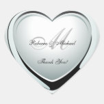 Beautiful Platinum Heart Wedding Thank You Sticker