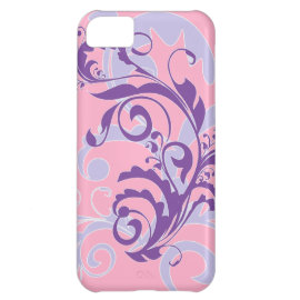 Beautiful Pretty Purple Floral Swirls Vine on Pink Cover For iPhone 5C